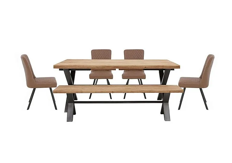 Earth Large Dining Table With Bench and 4 Chairs - Tan