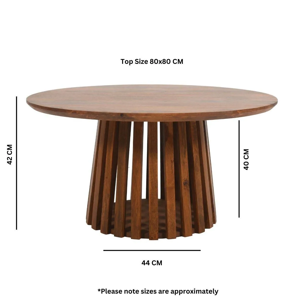 IH Design Carney Mango Wood Slatted Round Coffee Table 80cm in Brown 6