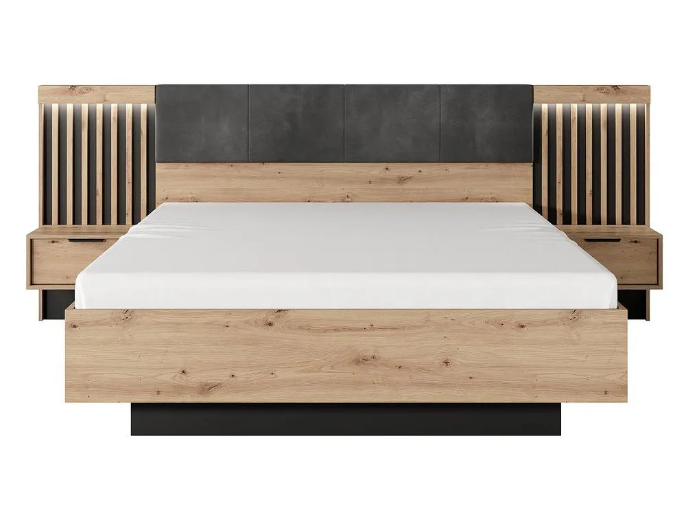 Vente-unique Bed With Bedside Tables 160 X 200 Cm - With Leds - Colours: Natural in Black 6