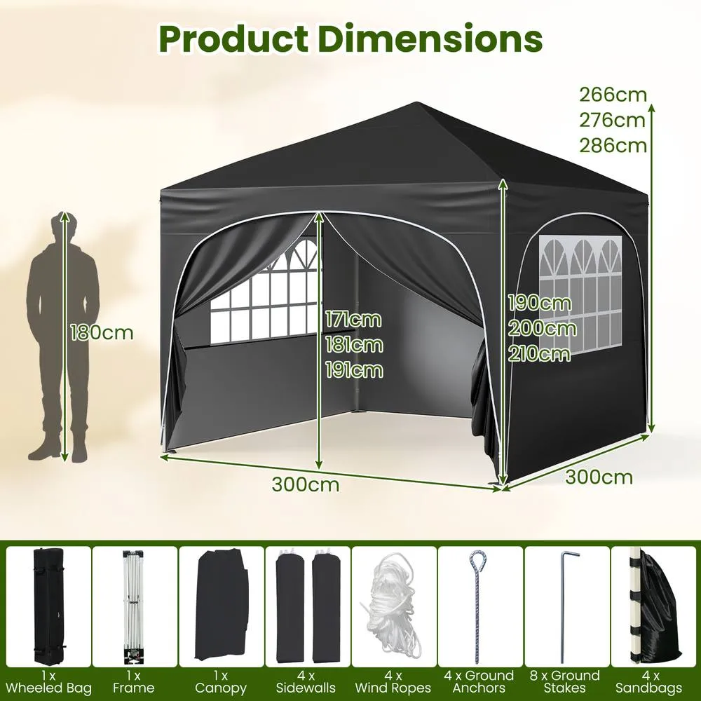 Costway 300x300cm Pop up Canopy Tent Portable Foldable Beach Sun Shelter in Black 2
