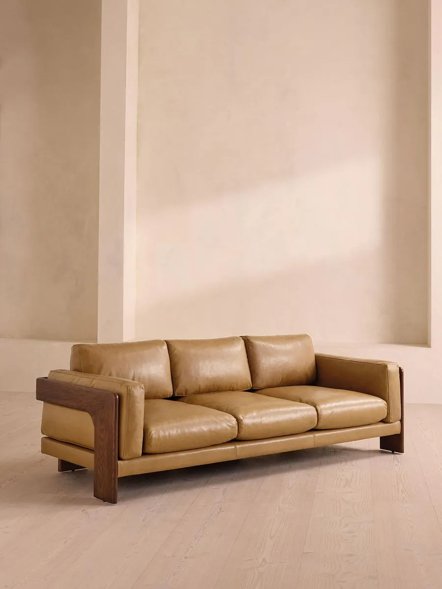 Marcia Three Seater Sofa, Leather, Honey