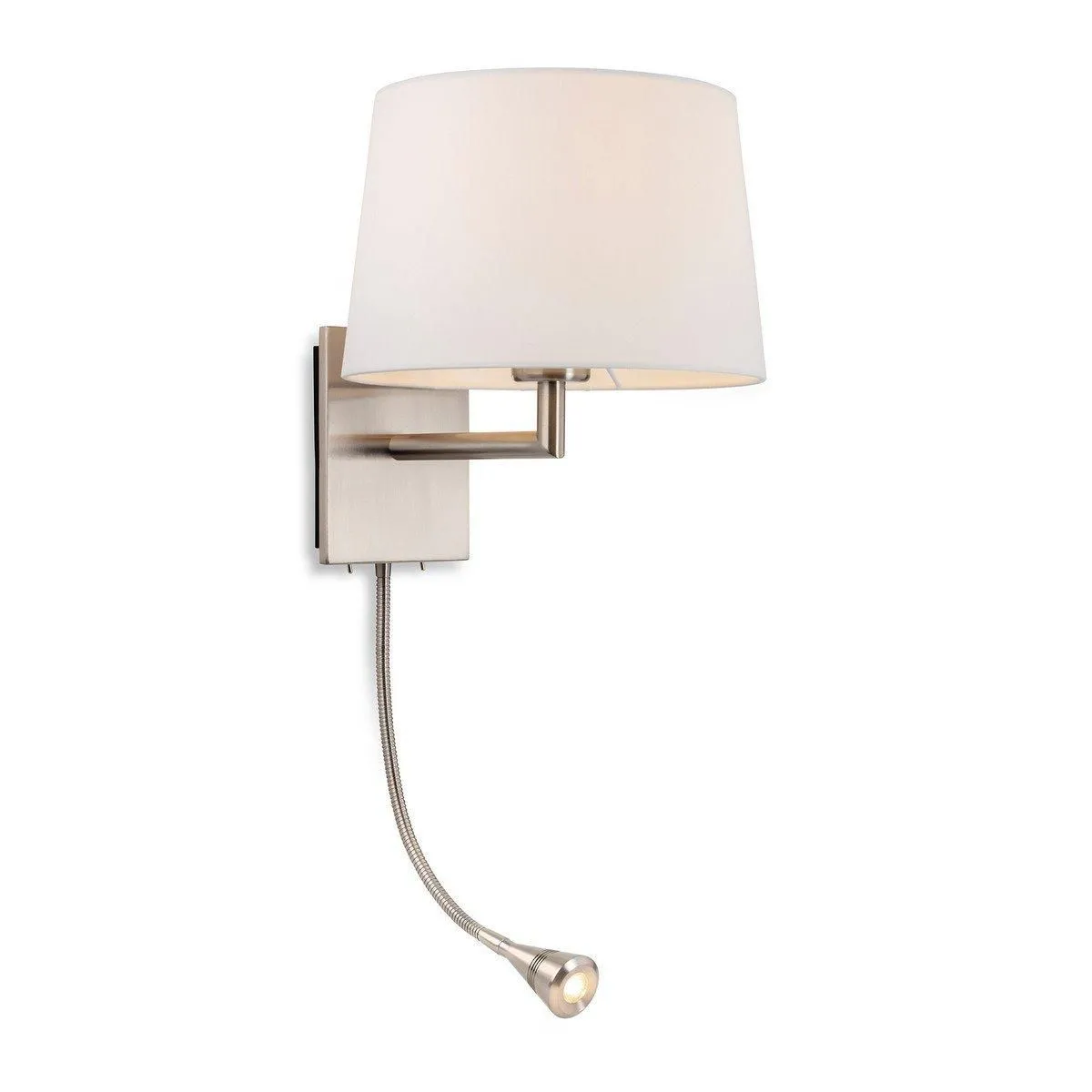 Netlighting Grand 1 Light Indoor Wall Light with Reading Lamp Brushed Steel Cream Shade E27 in Beige
