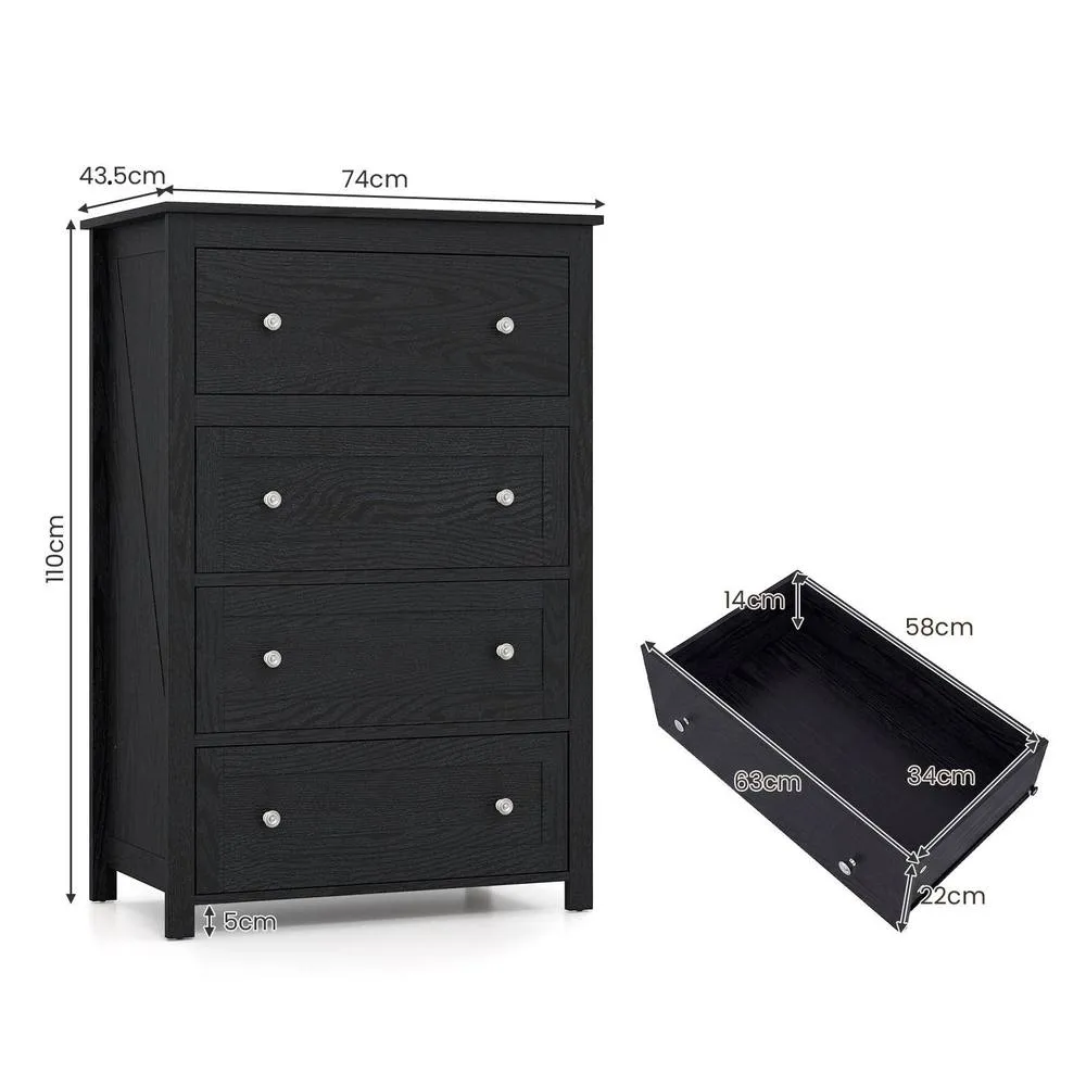 Costway 4 Drawer Dresser Storage Cabinet Chest of Drawers Clothes Organizer in Black 2