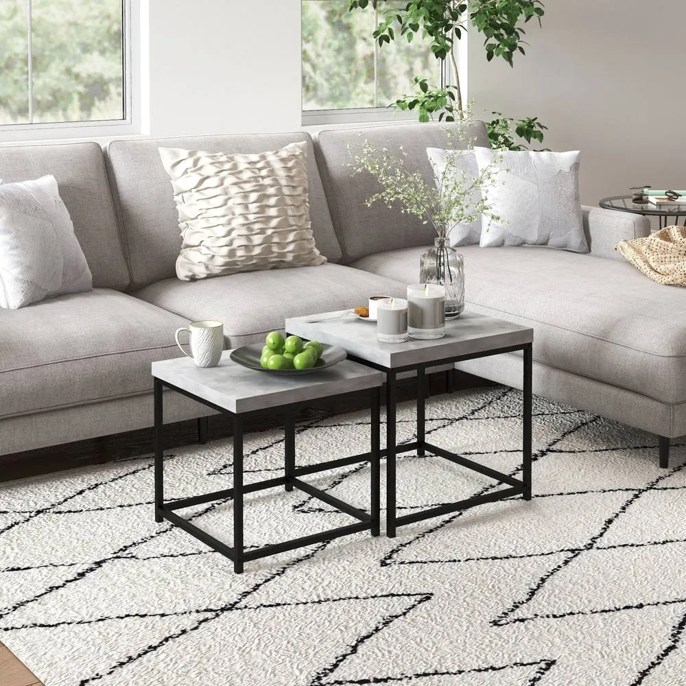 HOMCOM Coffee Table Set of 2, Nest of Tables with 3.5cm Thick Tabletop, Grey