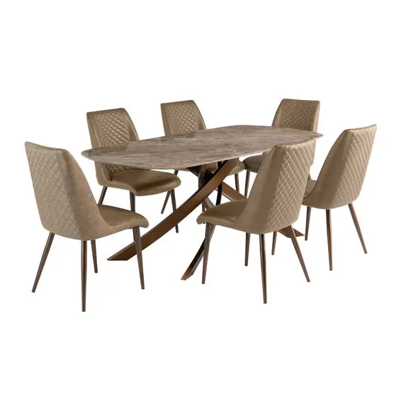 Fendi 6 Seater Dining Table with 6 Amber Faux Leather Dining Chairs 3