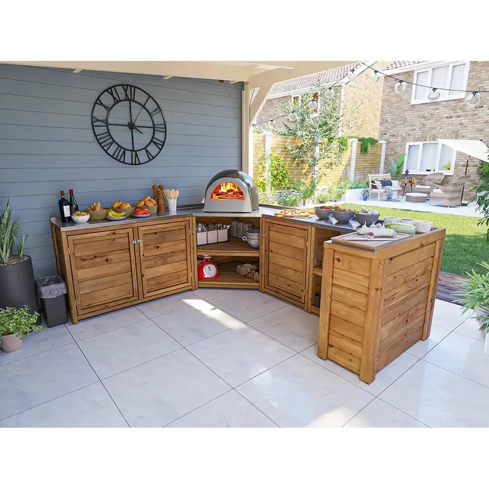 Dunster House Garden Kitchen Unit W2.5m x D2m / W7'9" x D6'9" With Stainless Steel Countertop, UNIT I in Brown 3