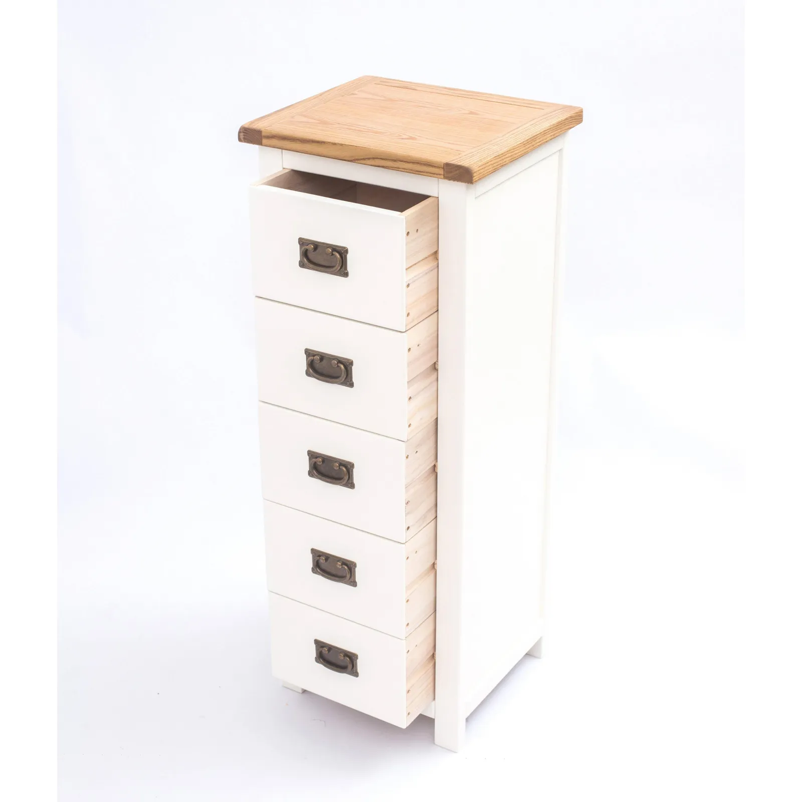 Cabinet Bits Lovere 5 Drawer Narrow Chest of Drawers Bras Drop Handle in Off-White 5