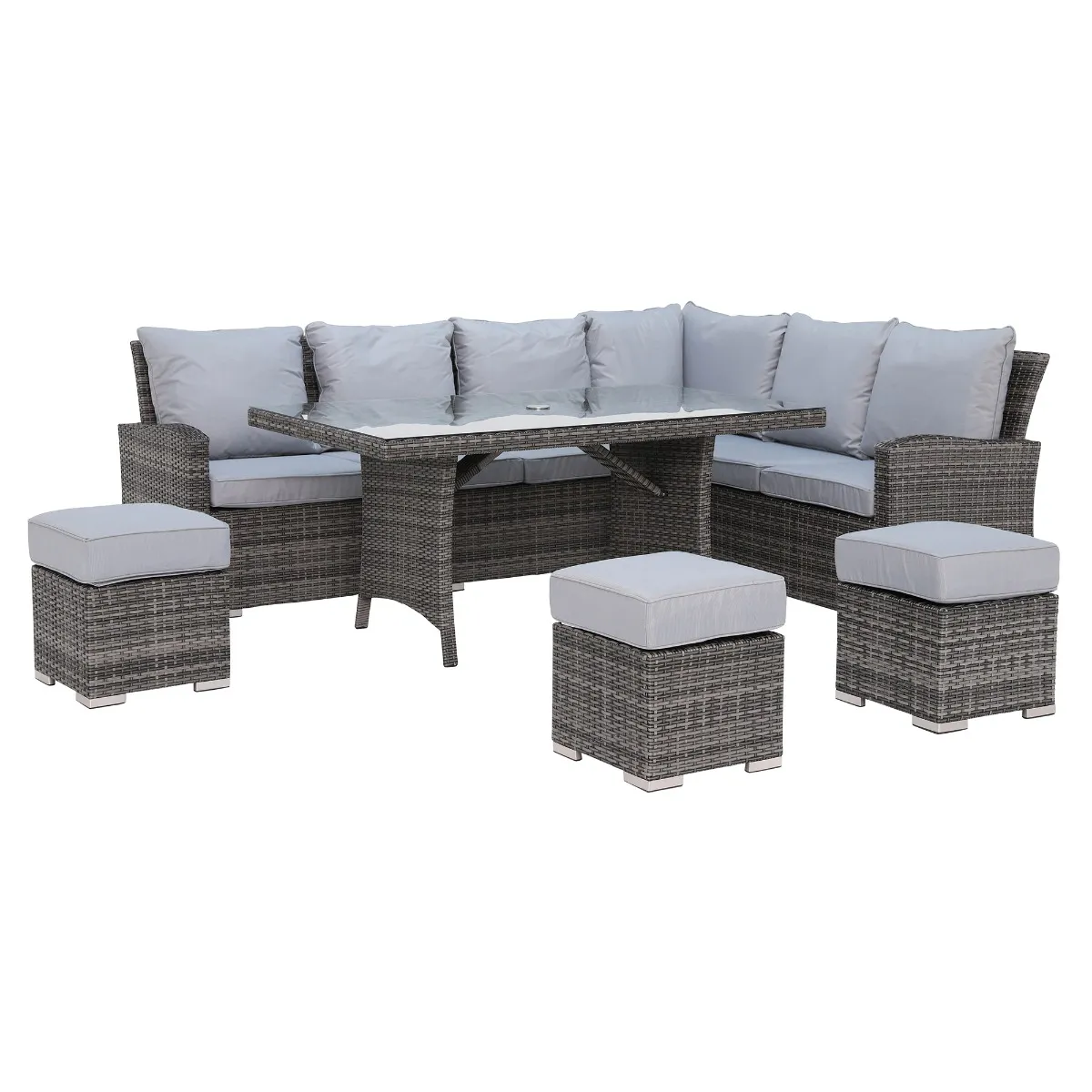 Beadnell Corner Garden Dining Set With Grey Weave and Grey Fabric