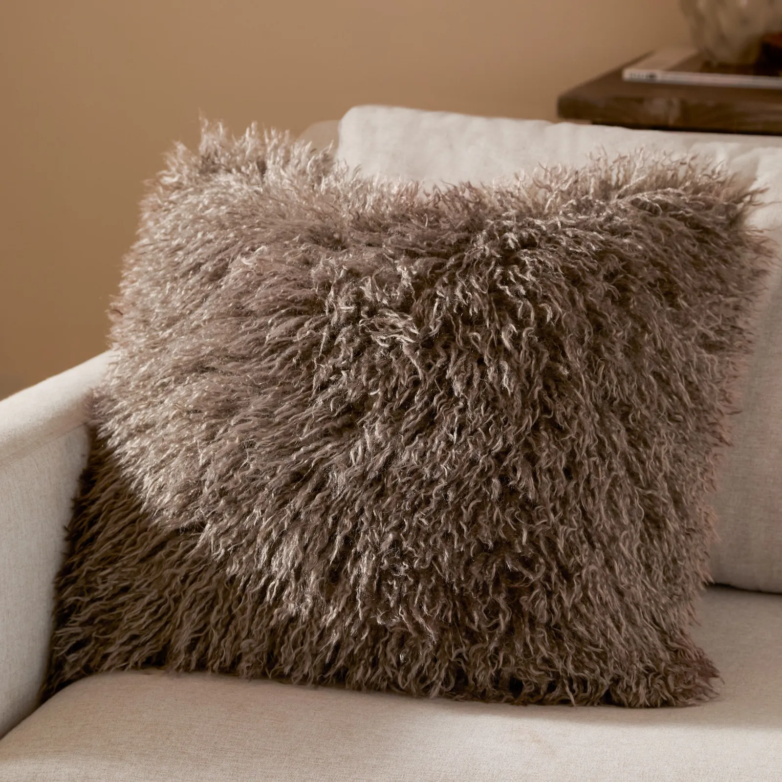 Furn Rowan Faux Fur Cushion in Brown