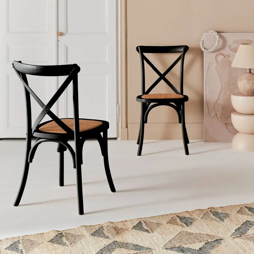 sweeek Set of 2 Vintage Wooden Bistro Chairs in Black 1