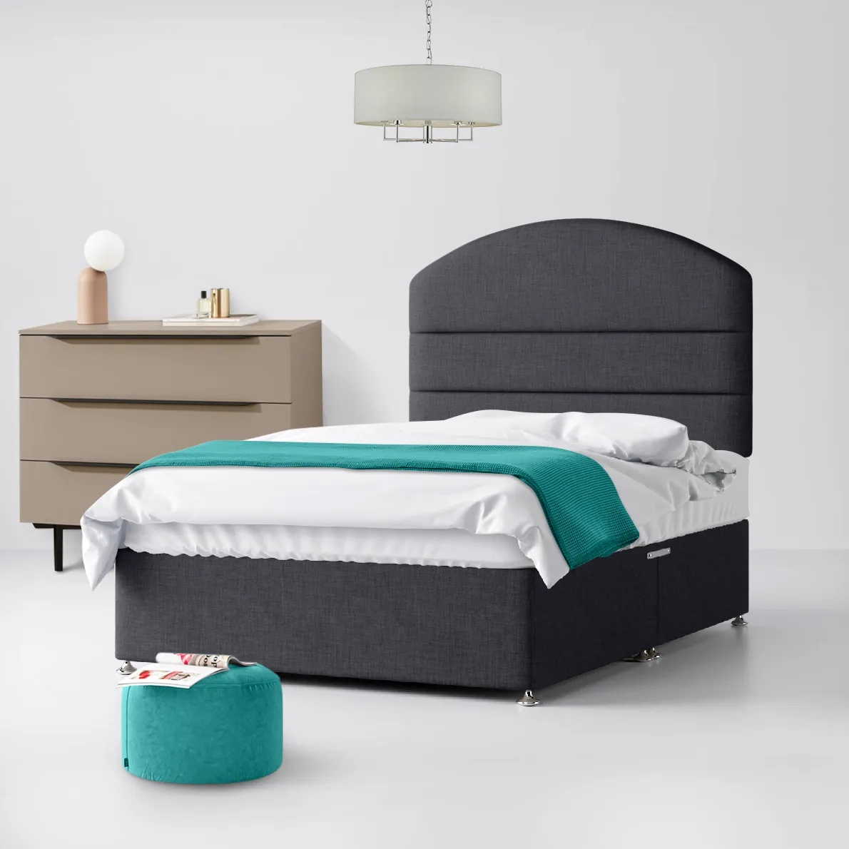 Dudley Lined Charcoal Fabric No Drawer Divan Bed - 4ft Small Double