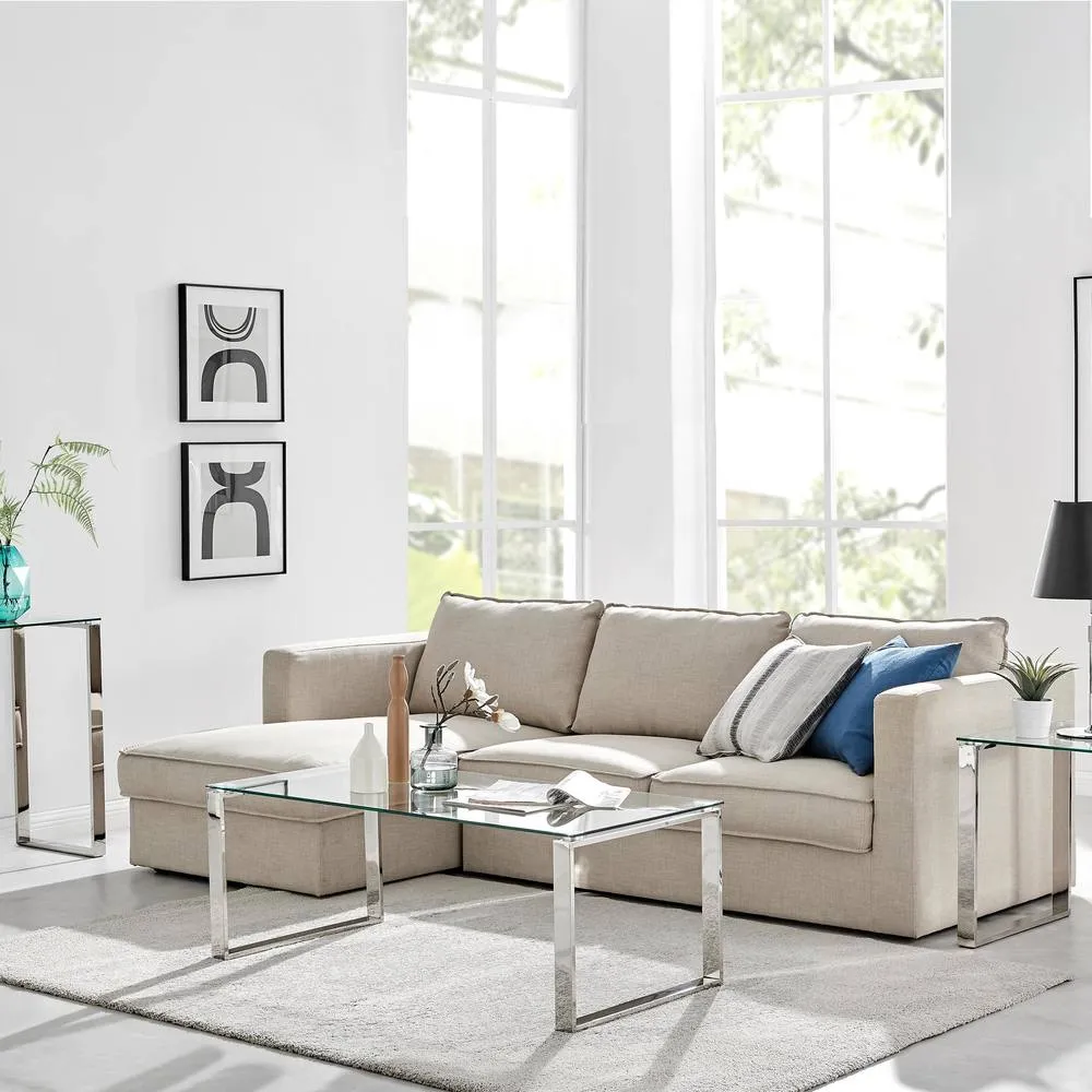 FurnitureboxUK Miami Chrome Metal & Glass Console Coffee End Side Table Set in Silver