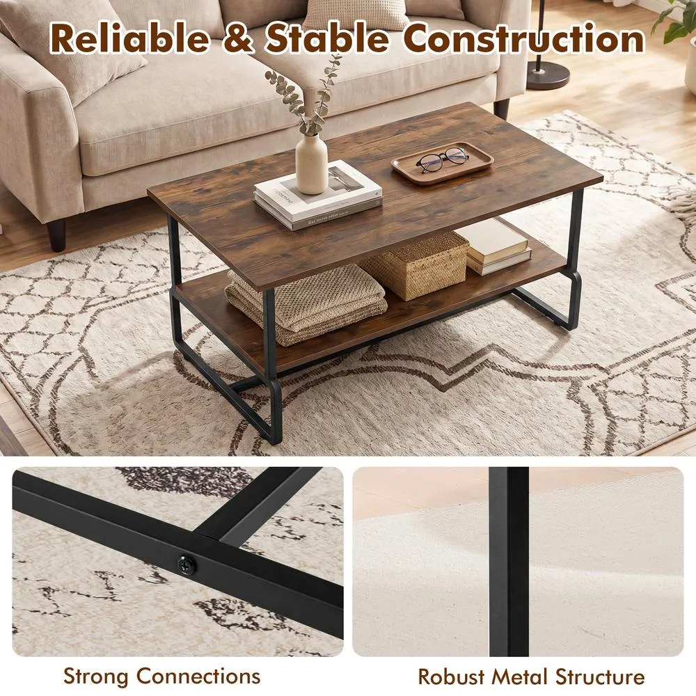Costway 2-Tier Modern Rustic Accent Table in Brown 4