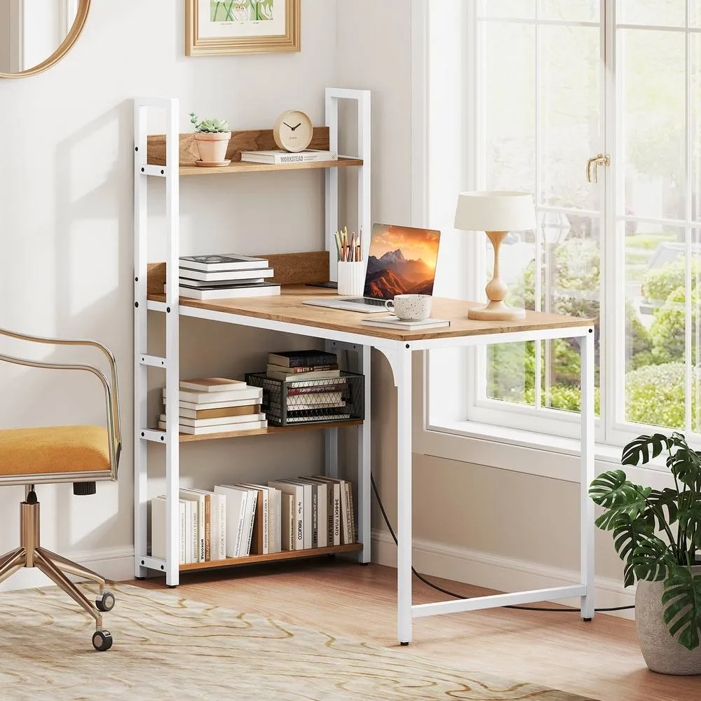 Costway Computer Desk 120 CM Study Writing Desk with Power Strip-Natural in Natural 4