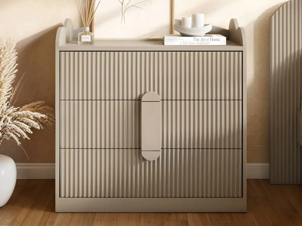 Flair Calista Ribbed Chest of 3 Drawers in Beige 2