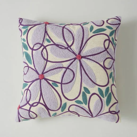 Crewel Work Floral Square Cushion