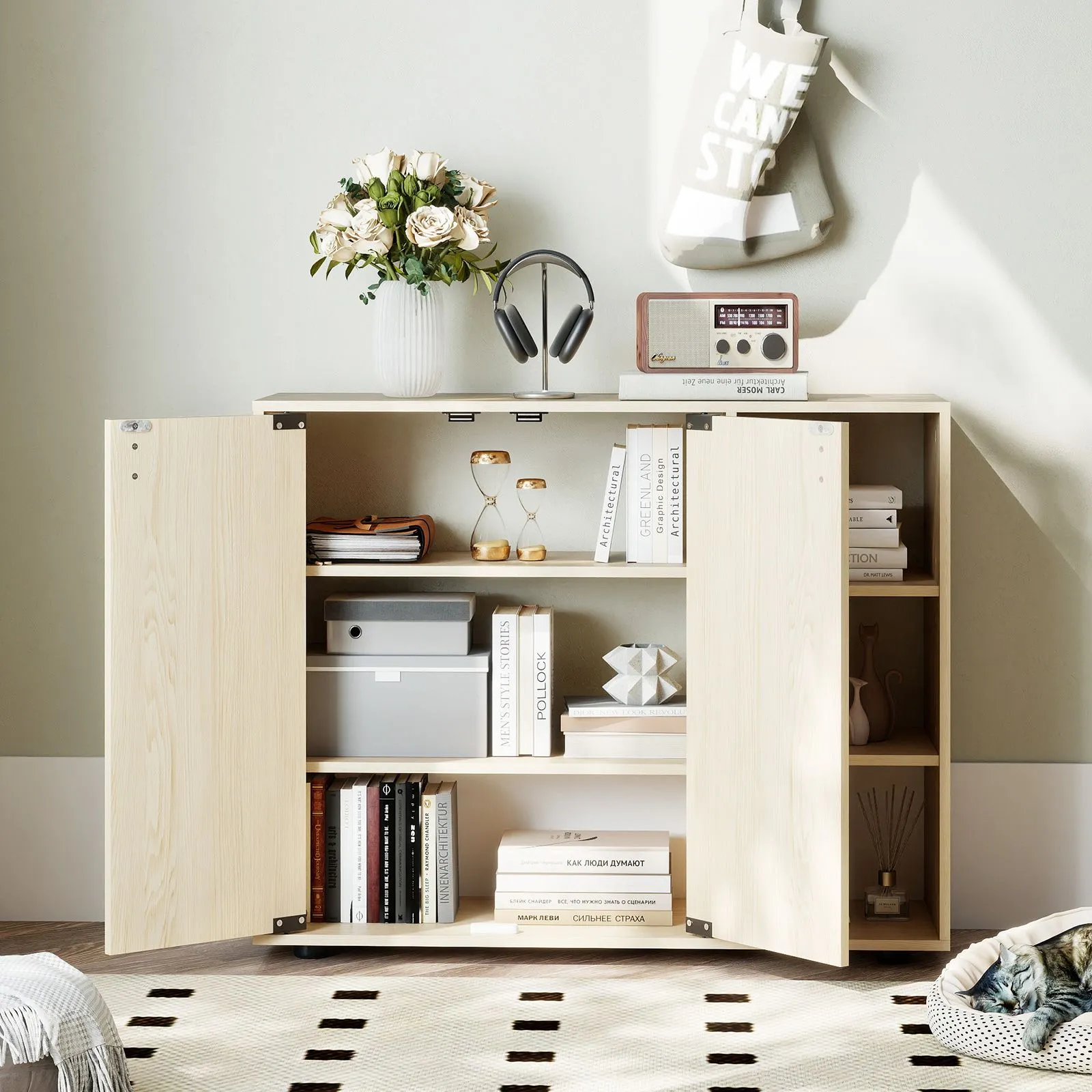 Costway 3-Tier Shoe Storage Rack Shoe Cabinet with Doors in Natural 5