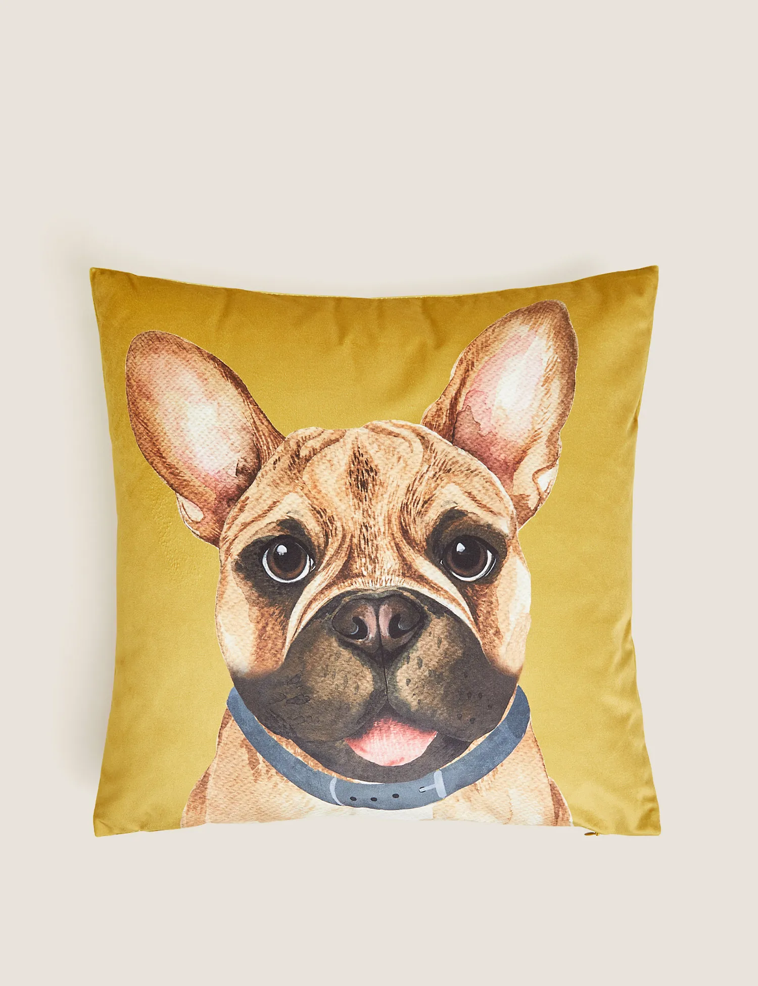 M&S Velvet French Bulldog Printed Cushion