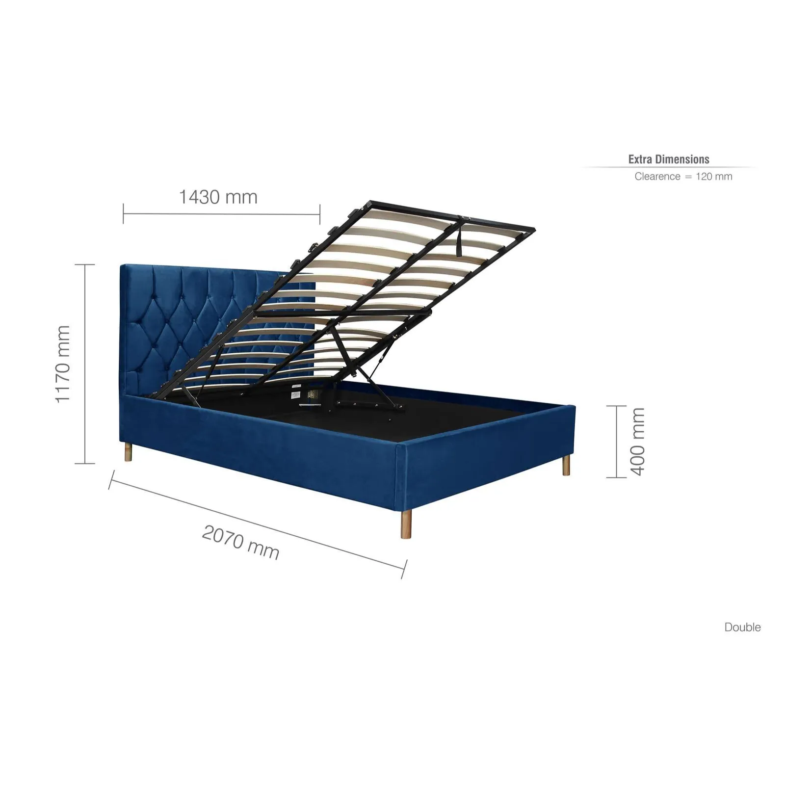 Birlea Velvet Fabric Ottoman Bed Frame Storage Loxley in Blue 6