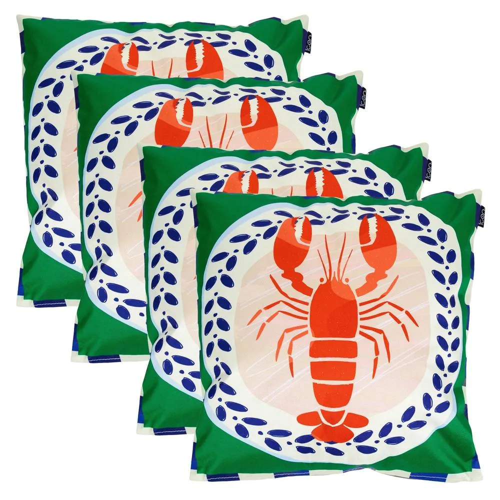 icon 4 Pack Cushion 43x43cm Lobster Print in Green