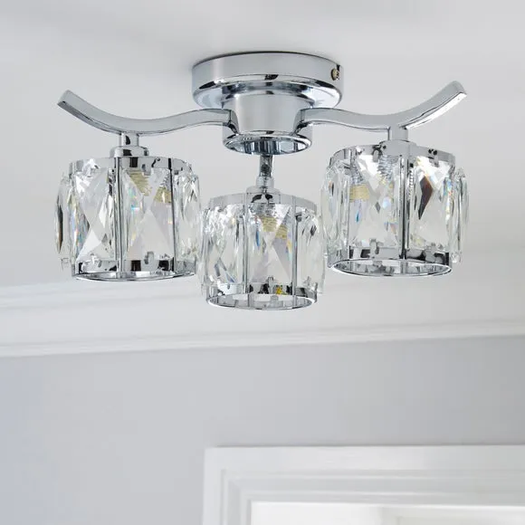 Kleio 3 Light Glass Chrome Semi Flush Ceiling Light 2