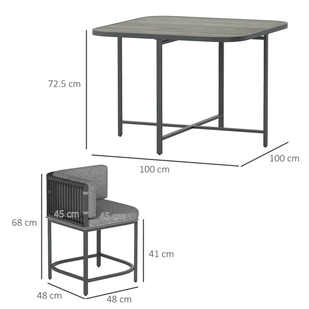 OUTSUNNY 4 Seater Rattan Dining Set with Cushions, Charcoal Grey in Dark Grey 3