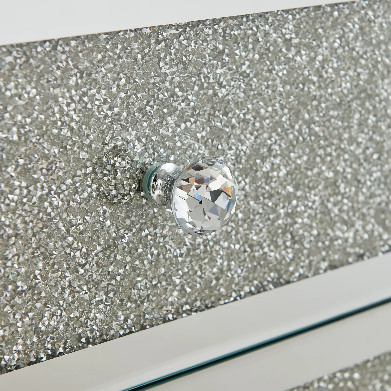 FurnitureboxUK Stella Crushed Diamond Effect Mirrored 3 Drawer Bedside Table in Silver 6