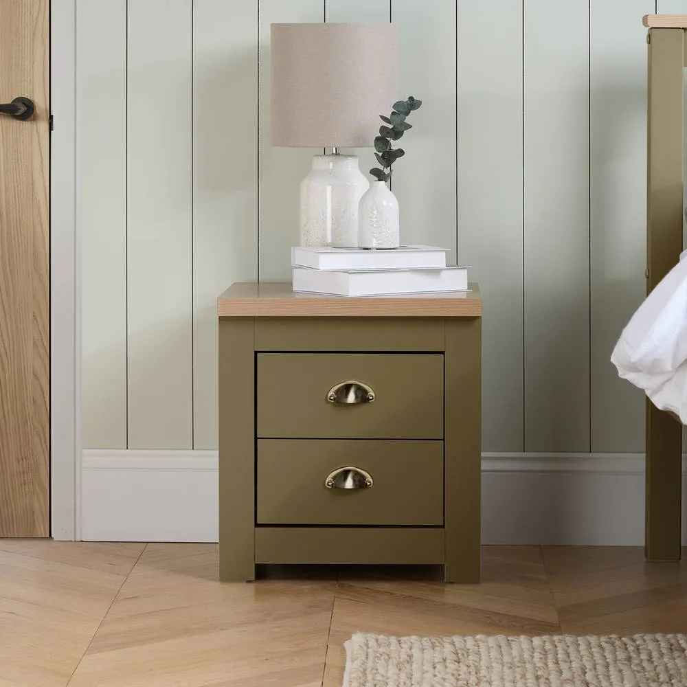 Birlea Bedside Cabinet Olive Green Oak Highgate 2 Drawer Bedside