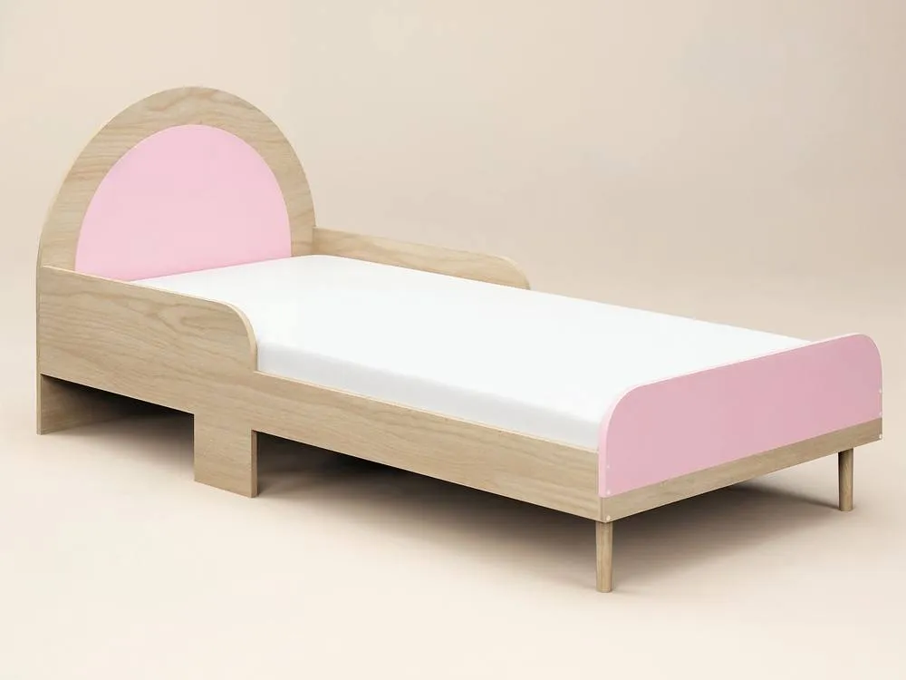 Flair Noah Single Curved Headboard Bed Oak in Pink 4
