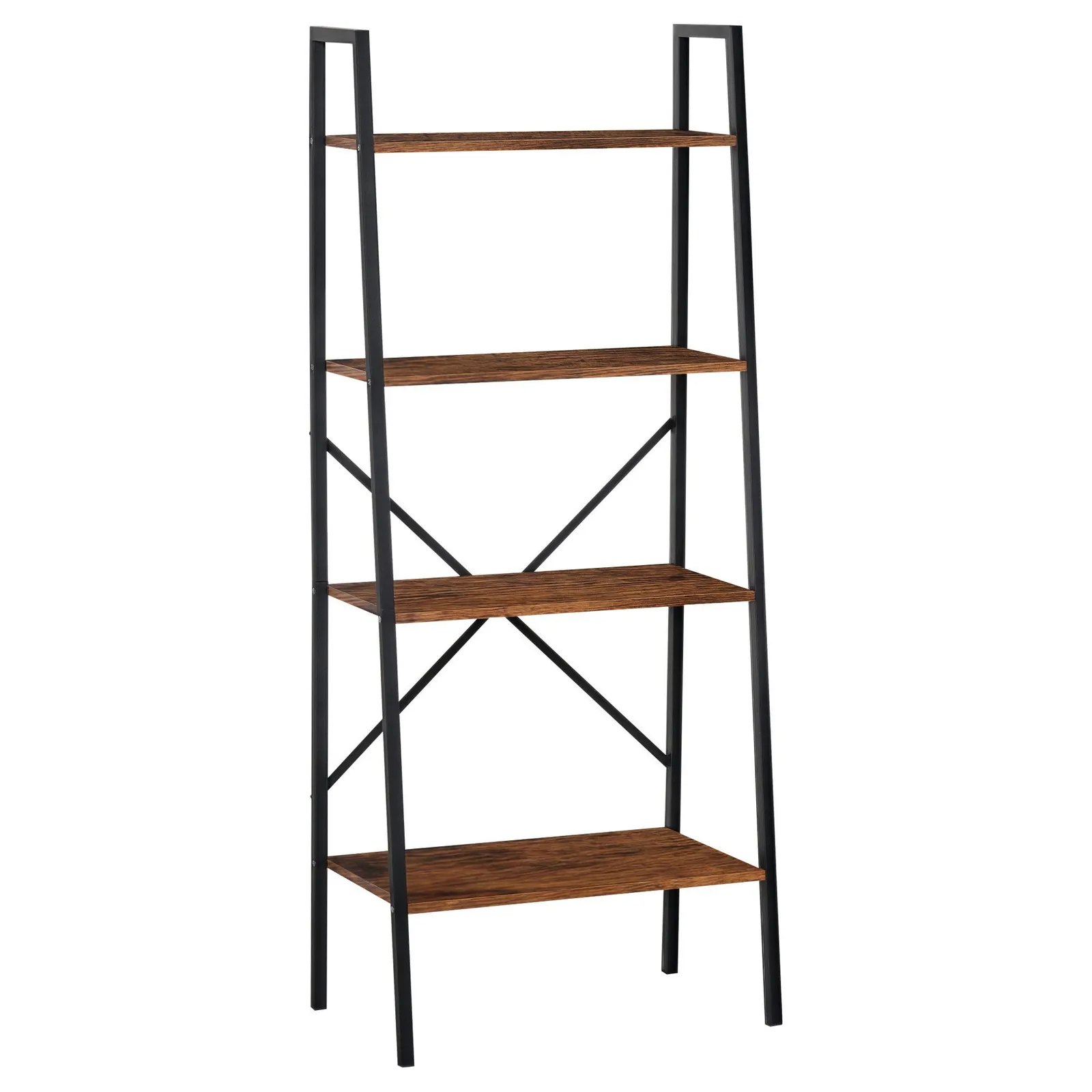 HOMCOM 4-Tier Minimalistic Ladder Shelf Unit Steel Frame Home Display Storage in Brown 2