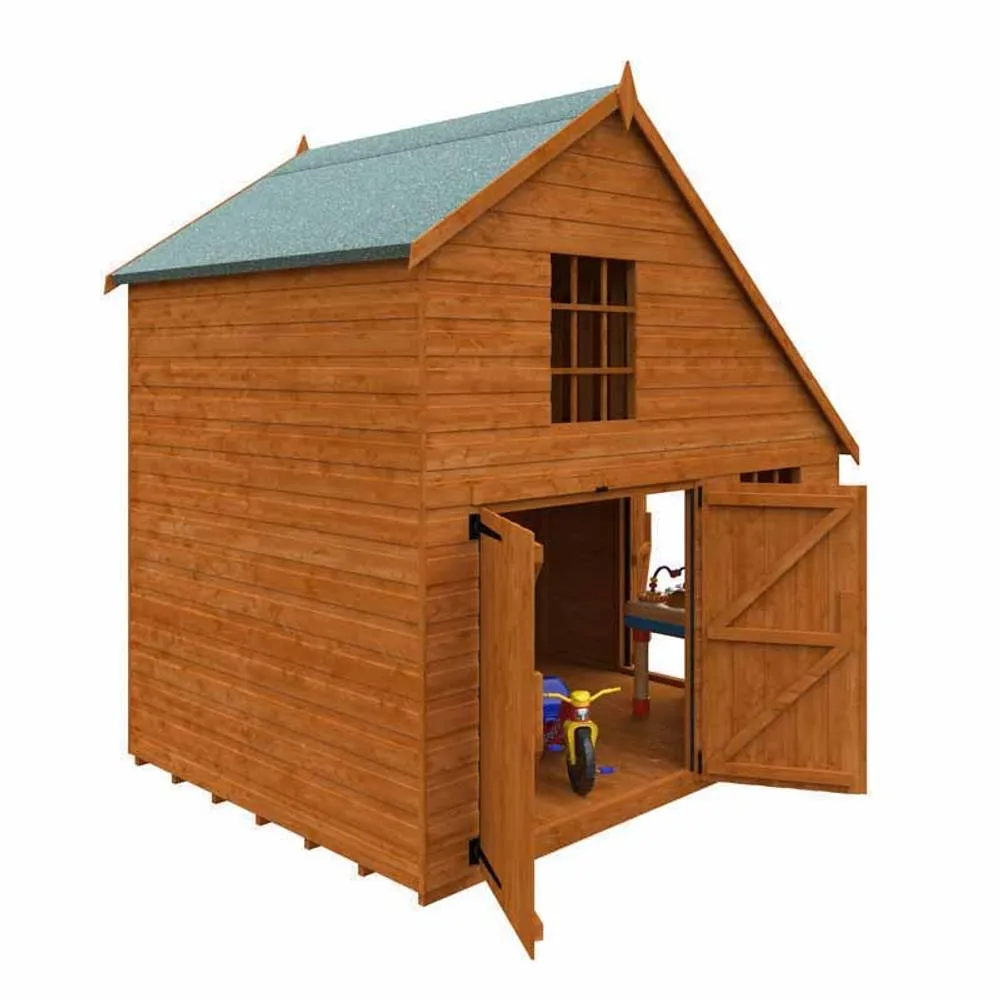 Buttercup Farm 6 x 8 Feet Club Garage 12mm Shed - Solid Wood/Softwood/Pine in Burnt Orange