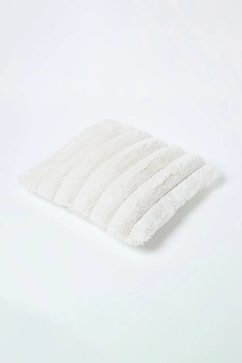 Homescapes Faux Fur Ribbed Cushion, 45 x 45cm in Natural 5