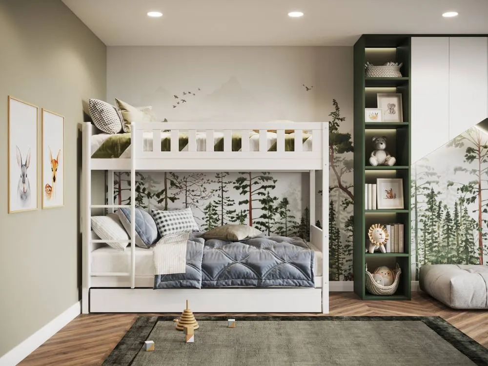 Flair Bea Wooden Bunk Bed with Trundle in White 2