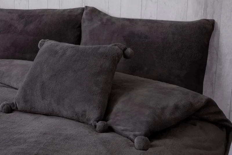 Rapport Home Pom Pom Fleece Duvet Cover Set with Pillowcase in Charcoal 2