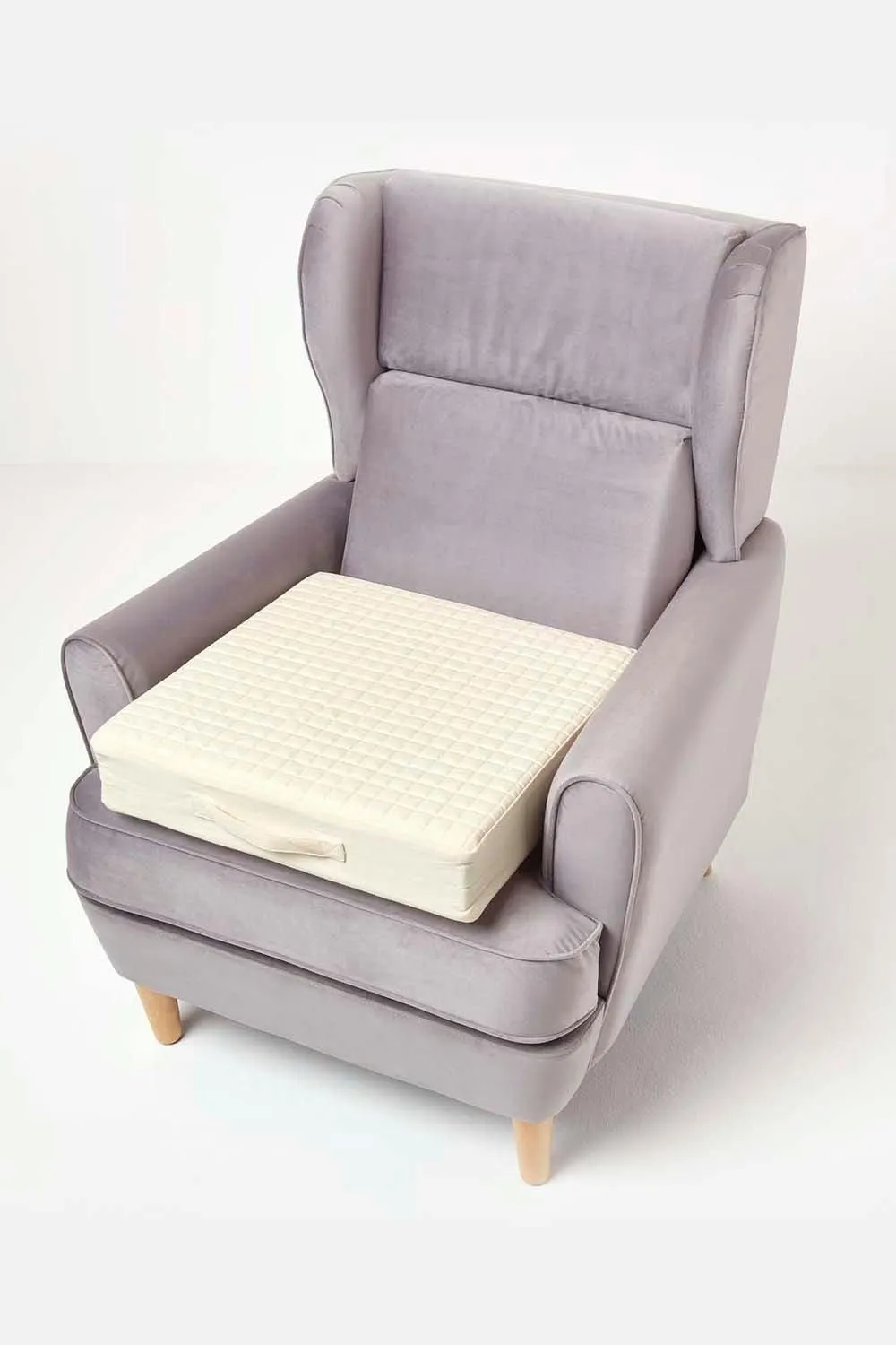 Homescapes Cotton Orthopaedic Foam Armchair Booster Cushion in Cream 5