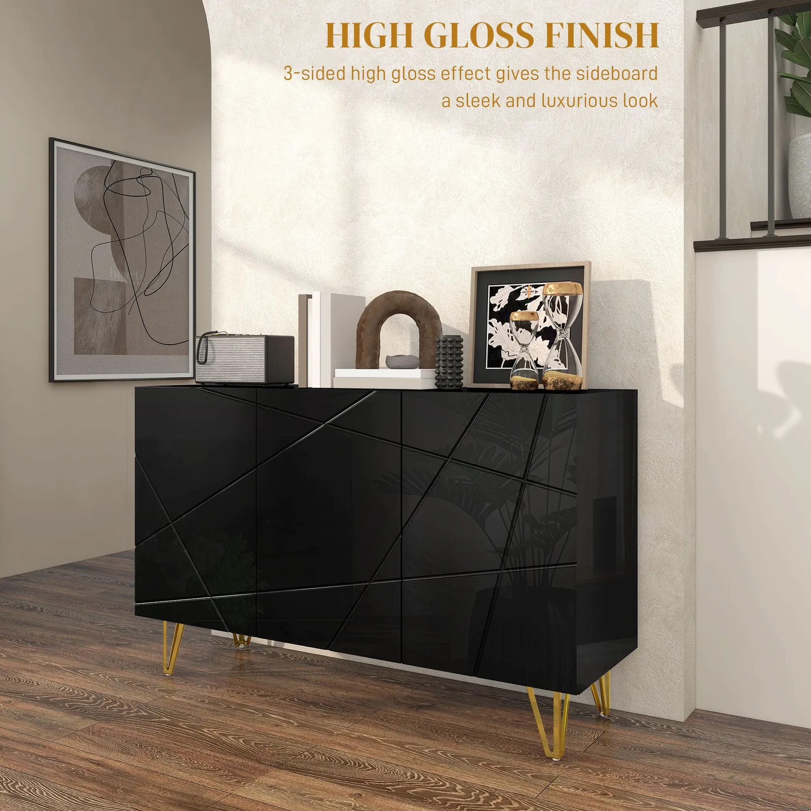 HOMCOM Storage Cabinet, Sideboard with Adjustable Shelf in Black 4
