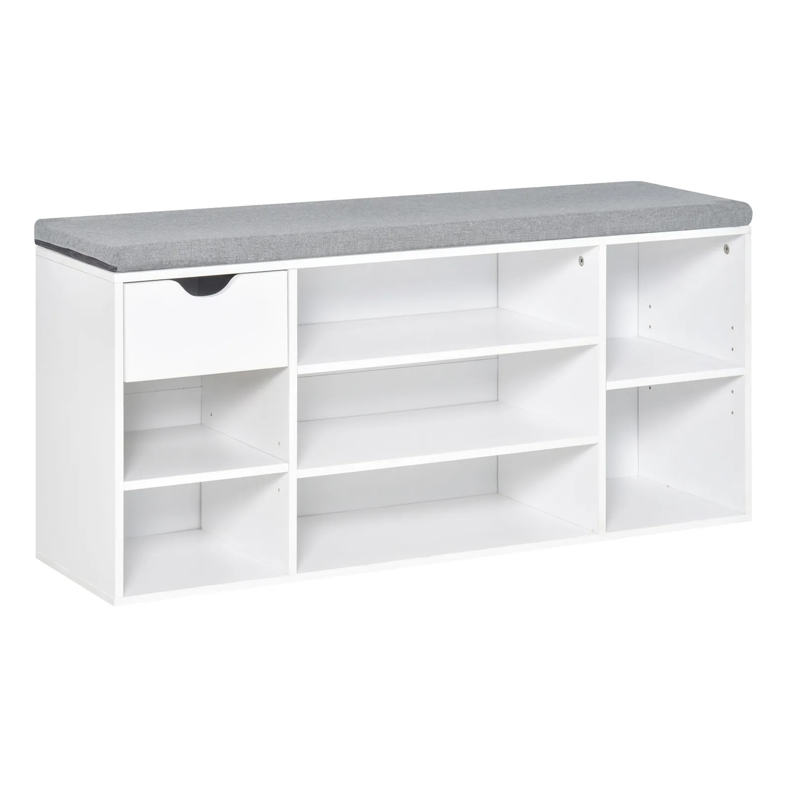 HOMCOM Shoe Storage Bench with Cushion 7 Compartments Adjustable Shelves in White 2