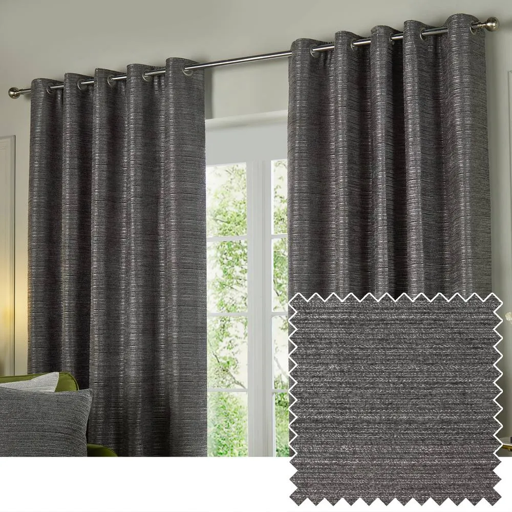 Paoletti Jupiter Chenille Jacquard Eyelet Curtain Pair in Grey 1