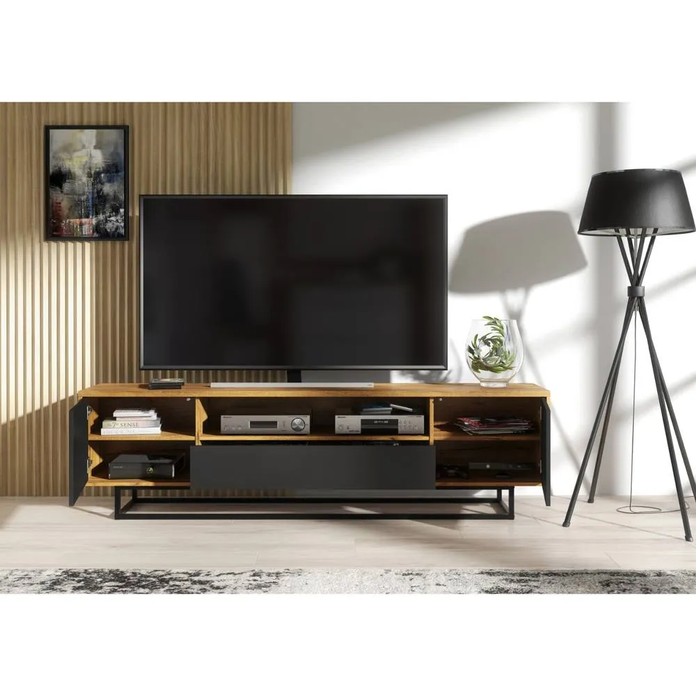 Creative Furniture Rift Loft TV Unit 200cm - Dark Oak & Black 3