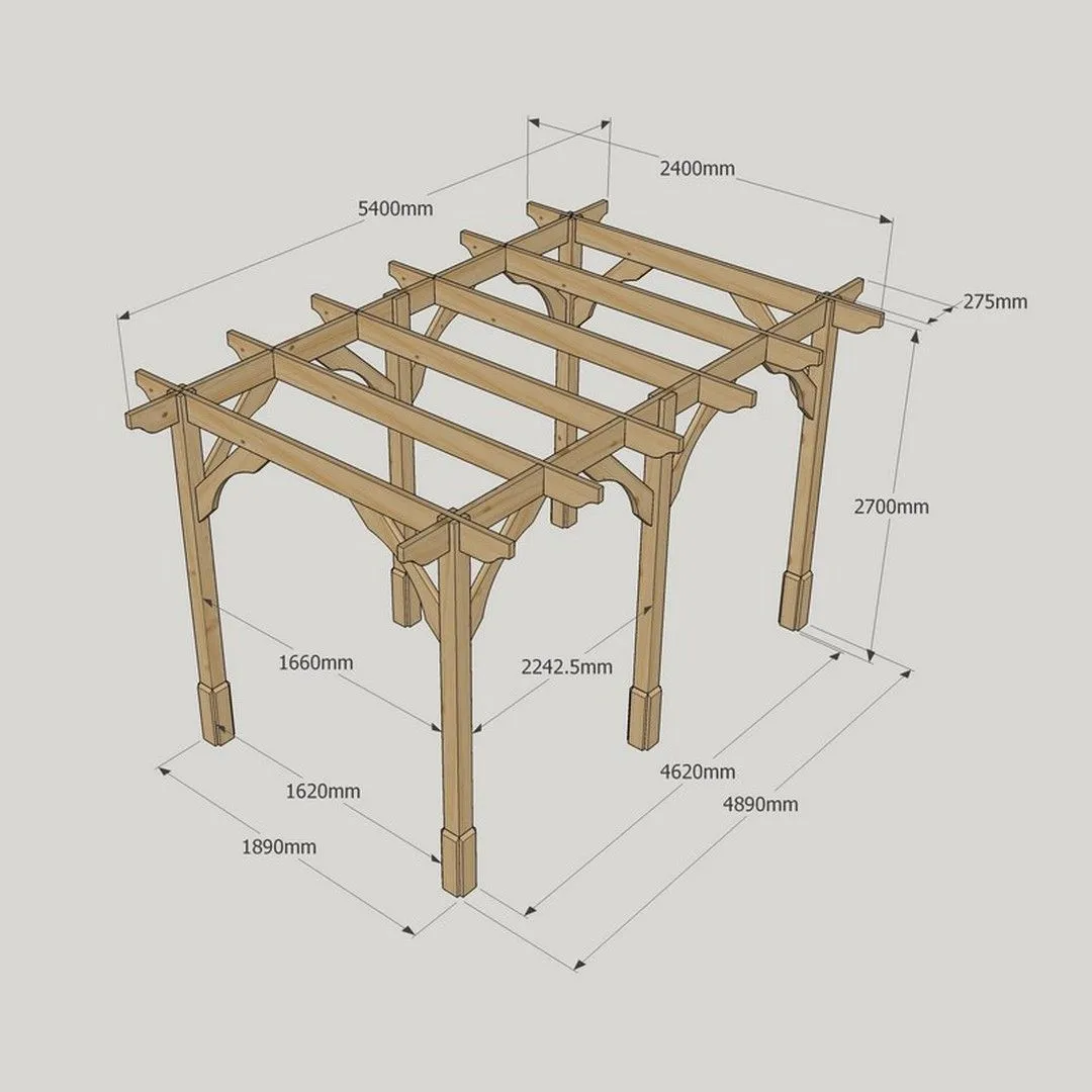 Rutland County Garden Furniture Ltd Premium Pergola 6 Posts - Wood - L240 x W540 x H270 cm - Rustic Brown in Light Green 6