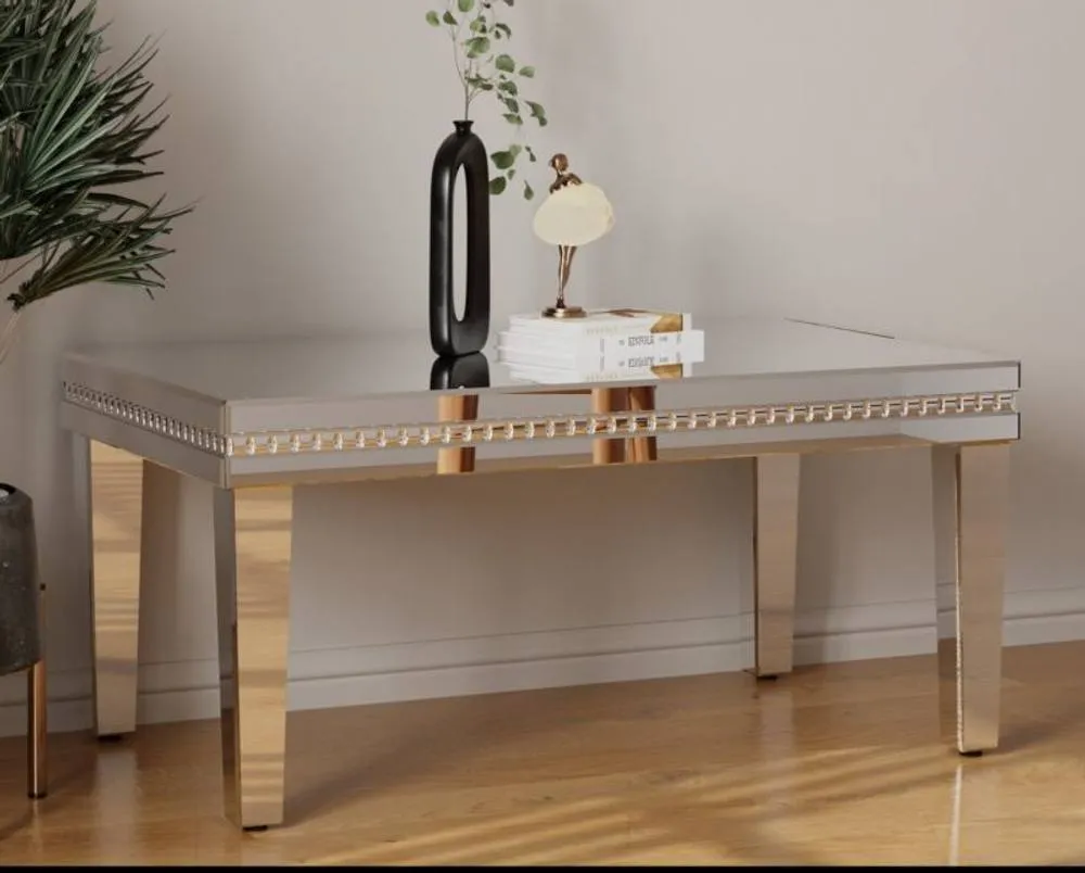 Comfy Living Ltd Mirrored Coffee Table with Crystal Detail in Silver 5