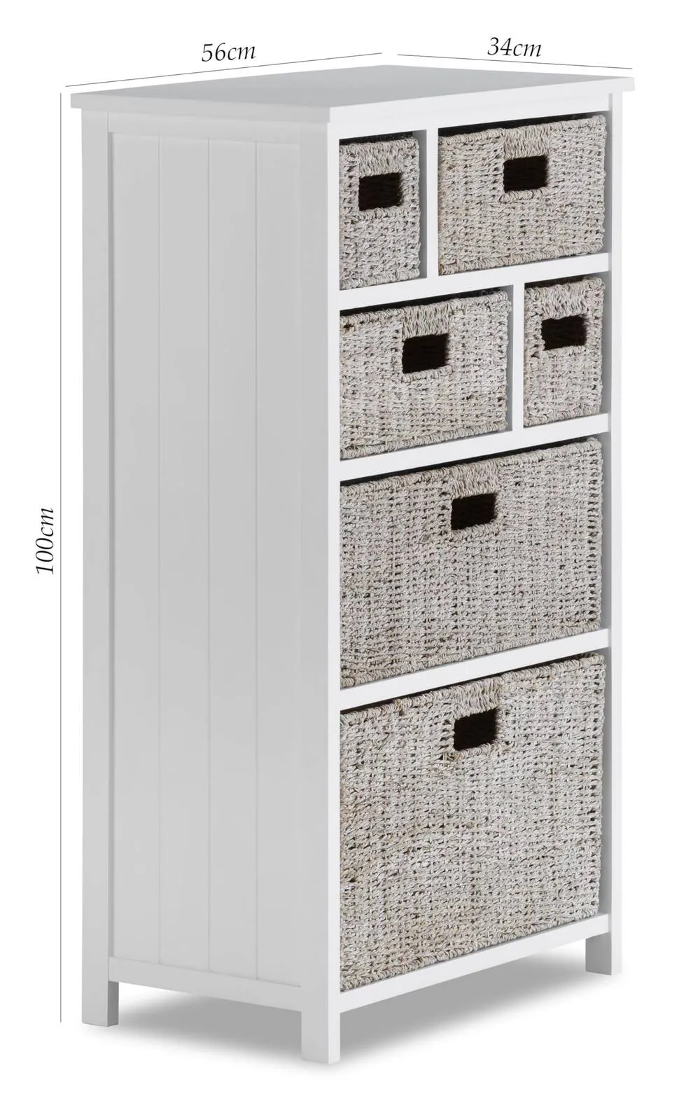 Statement Furniture Tetbury 6 Drawer Storage Unit- White with Whitewash Seagrass Baskets 2