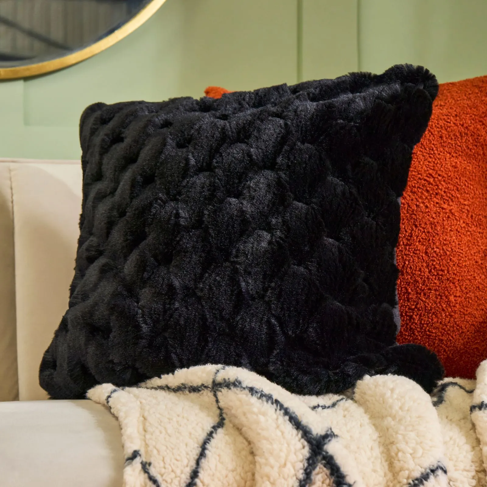 OHS 2 Pack Soft Jumbo Waffle Fur Decorative Square Cushion Covers in Black