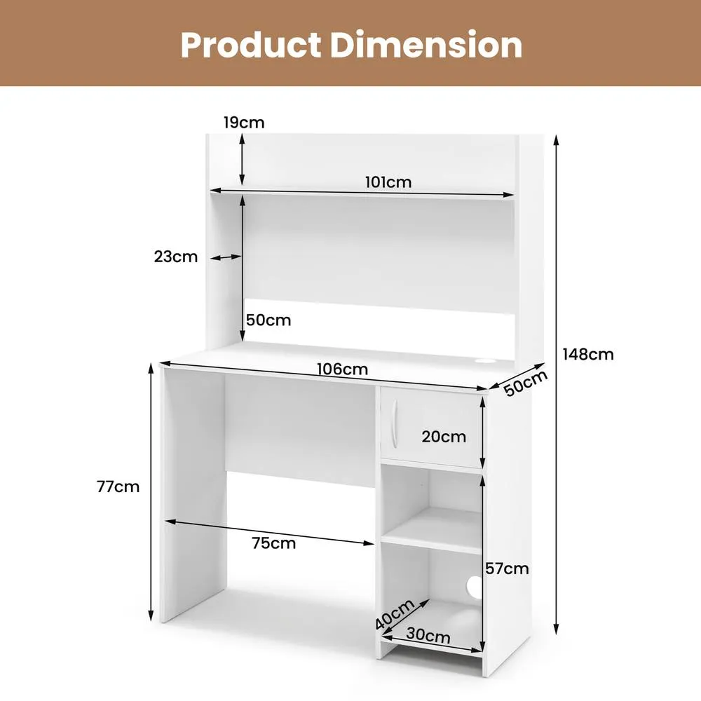 Costway Modern Computer Desk Home Office Writing Study Desk w/ Display Shelf in White 2