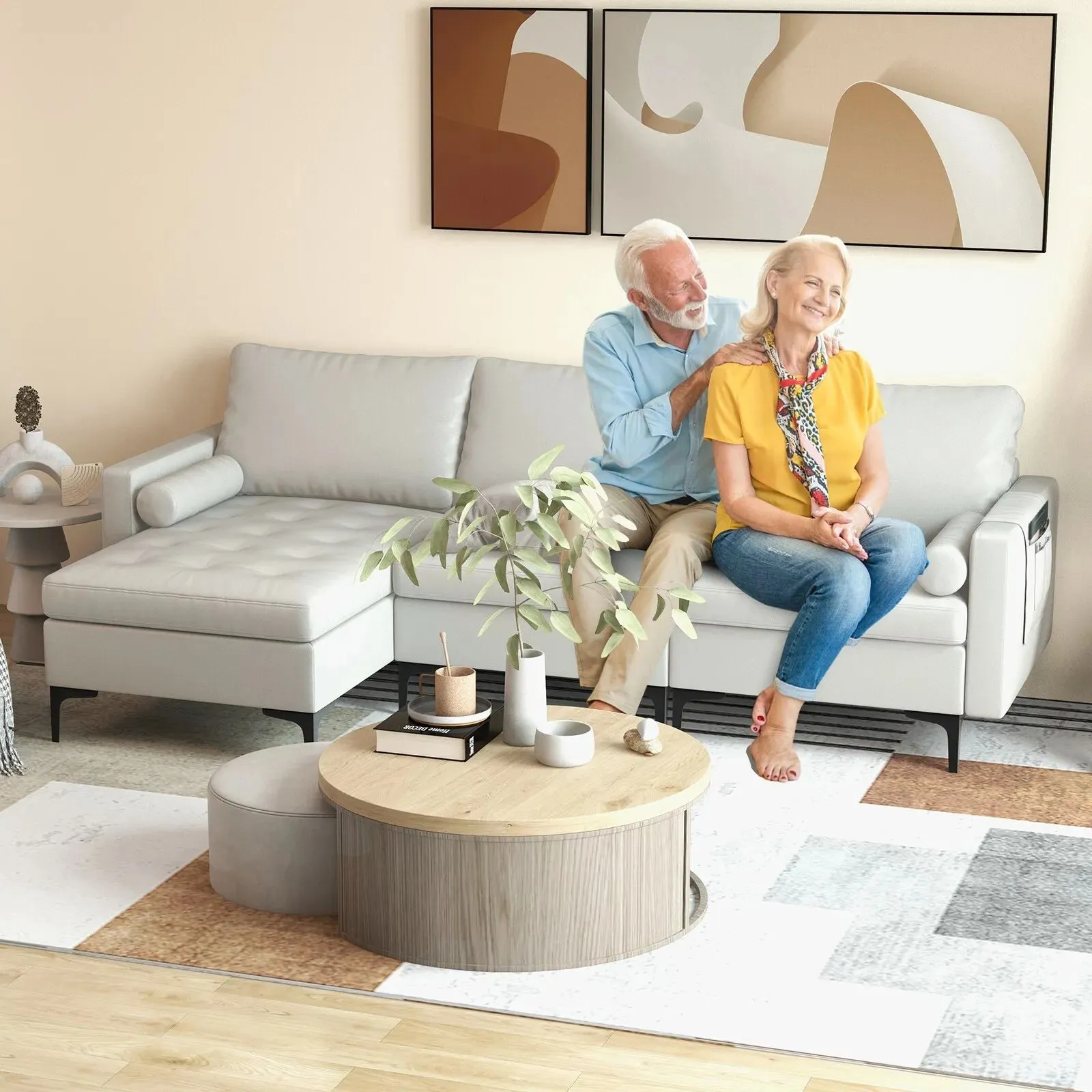 Costway Modular Sectional Sofa Loveseat 2-3-Seater Sofa Seat L-Shaped Padded Cushions in Grey 4