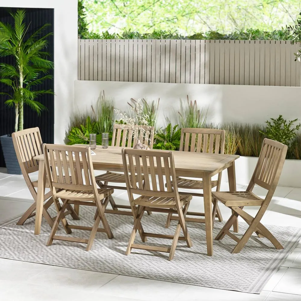 FurnitureboxUK Asa Solid Wood Dining Set with 6 Folding Chairs in Light Brown