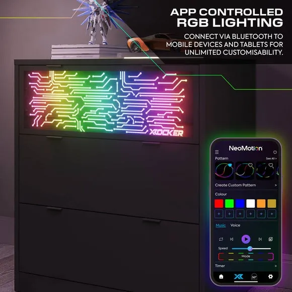X Rocker NeoNite Circuit Edition LED 3 Drawer Chest 4