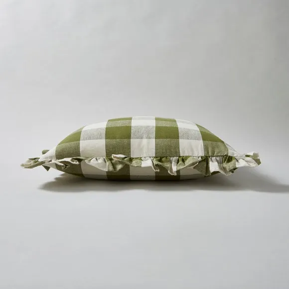 Frilled Check Cushion Olive 3