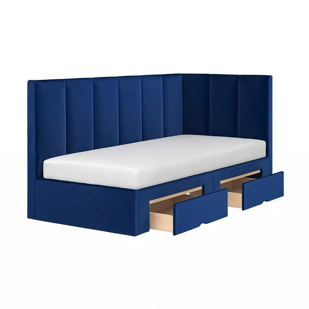 Flair Harley Corner Fabric Bed Frame with Storage Drawers in Blue 5