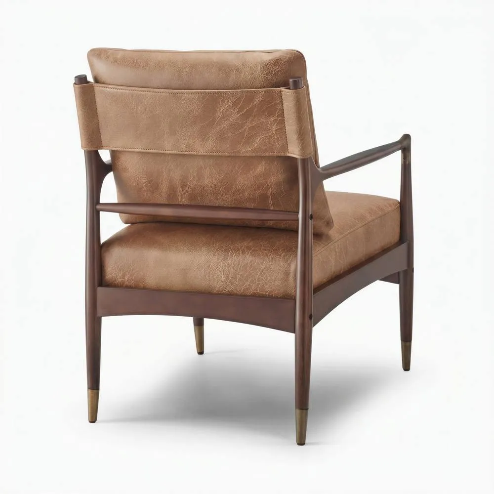 FurnitureboxUK Delia Tan Faux Leather Mid Century Modern Accent Chair 5